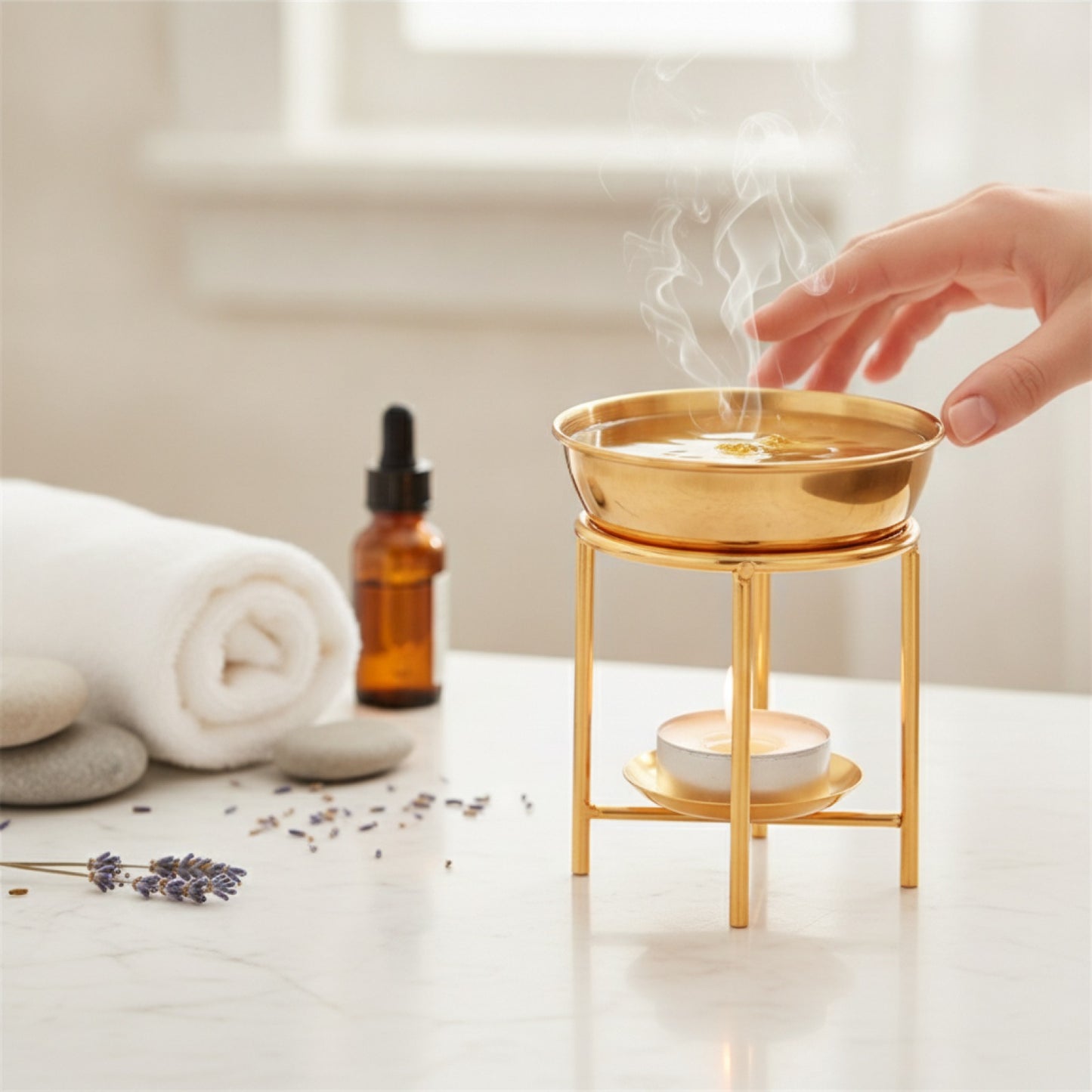 Diffuseur d'Huiles Essentielles & Brûleur d'Encens avec Bol Inox