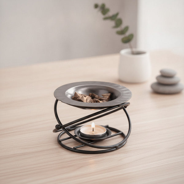 Diffuseur Huiles Essentielles & Brûleur Encens Métal Polygonal - Décoration Yoga & Bougie